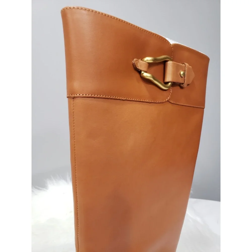 NEW SIZE 7 WIDE CALF  LEATHER Ridding Knee High Boots Brown ANDALIAN OLD MONEY